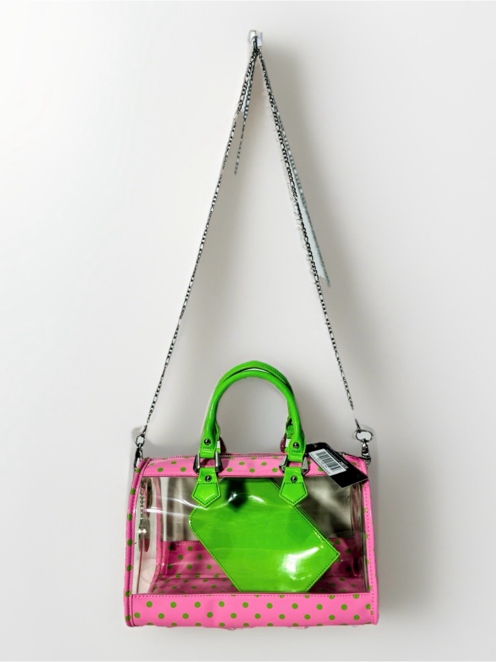 Stadium Approved CLEAR bag NWT  dustbag charm pink green polkadot Upcycled